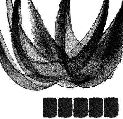 Set of 5 Halloween Creepy Gauze Cloth Decoration, Indoor Outdoor Black Scary Halloween Gauze Tapestry Decor, Spooky Decorations for Home Wall Yard Haunted House Party Supplies, 72 x 30 inch