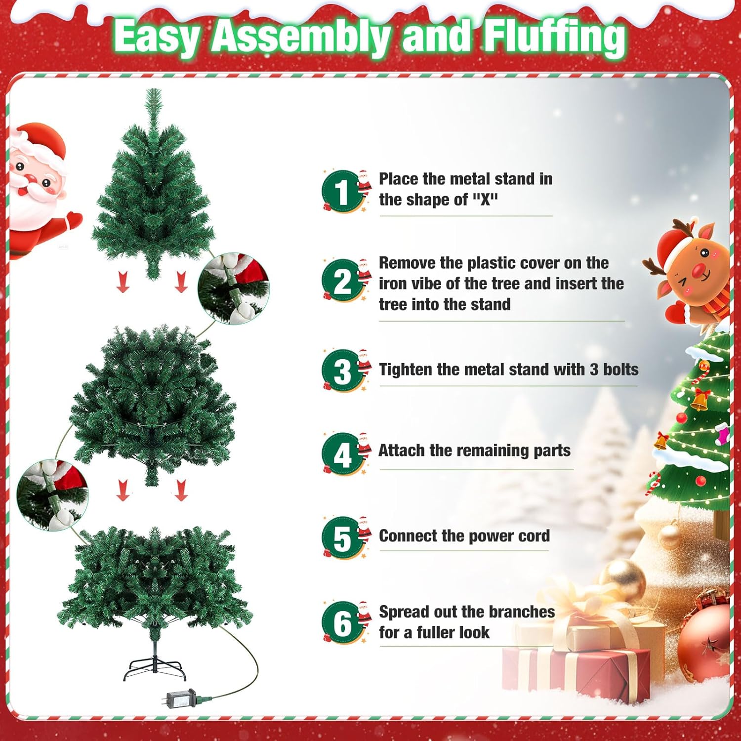 Prelit Christmas Tree 6ft with Remote Control, 8 Light-Modes Artificial Christmas Trees with Lights, Xmas Tree with 1000 Thick Branch Tips & 250 Lights, Easy Assembly Holiday Décor for Home