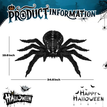 Halloween Spider Plush - 34.6 Inch Large Black Soft Spider Pillow Stuffed Animal for Halloween Decor, Party Scary Props, Prank Birthday Gifts for Kids and Adults