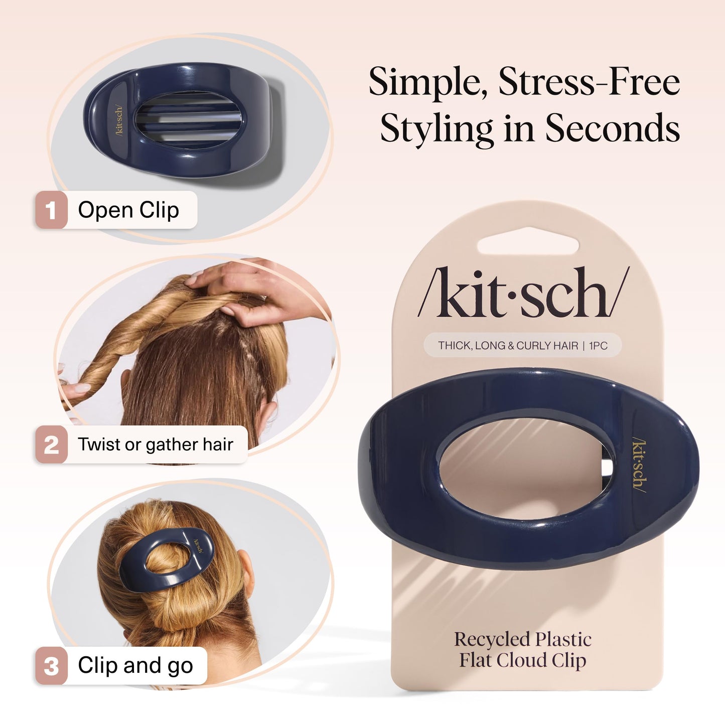 Kitsch Medium Flat Claw Clips for Women - Stylish Flat Hair Clips, Strong Hold for Thick & Fine Hair | Non-Slip for Secure, Comfortable All-Day Wear | Ideal Gifts for Women - Tortoise Design