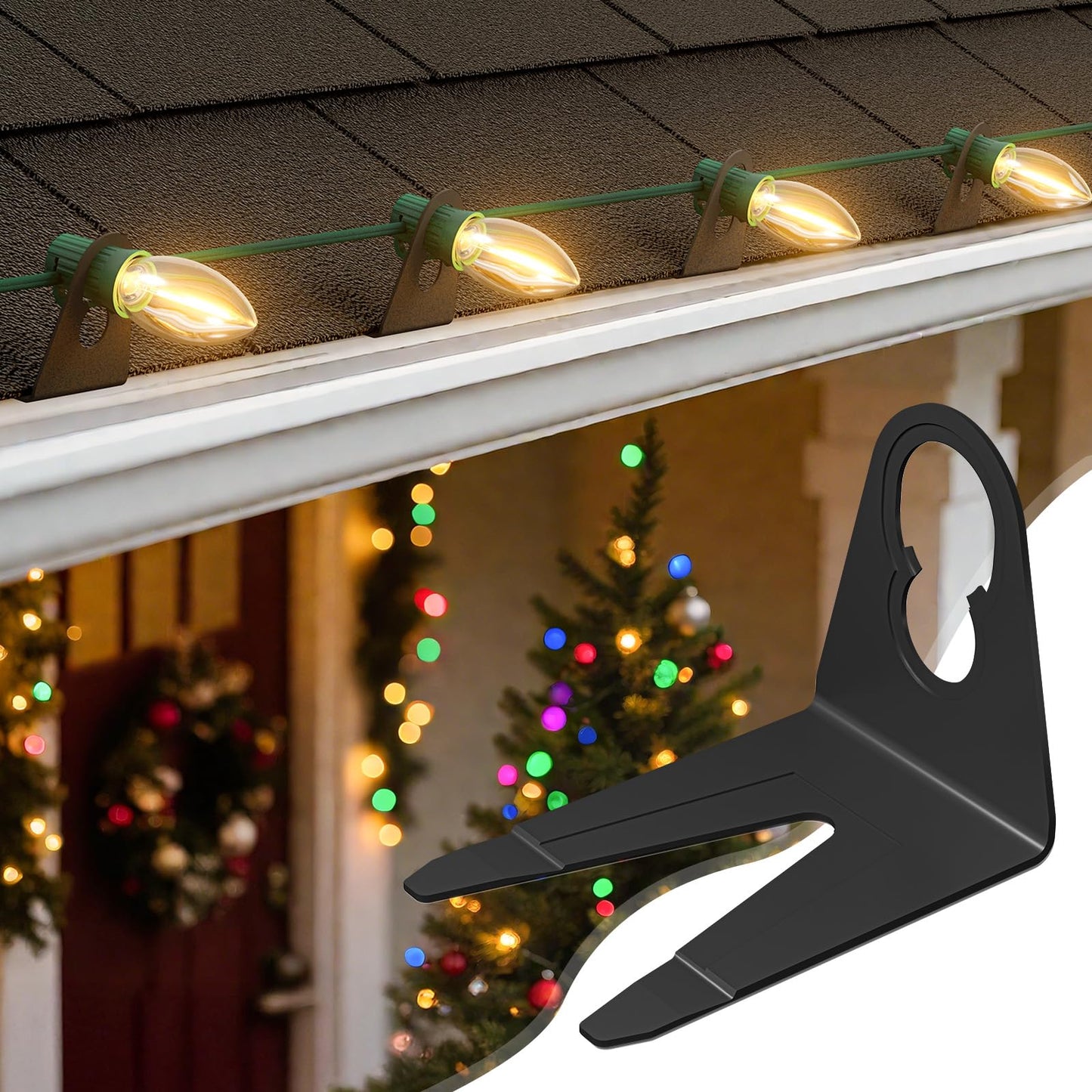 Brightown Christmas Light Clips for Outside, 100 Pack Roof Clips for C7 C9 Mini String Lights, Universal Gutter and Shingle Holiday Light Clip Set, for Christmas Decorations, White