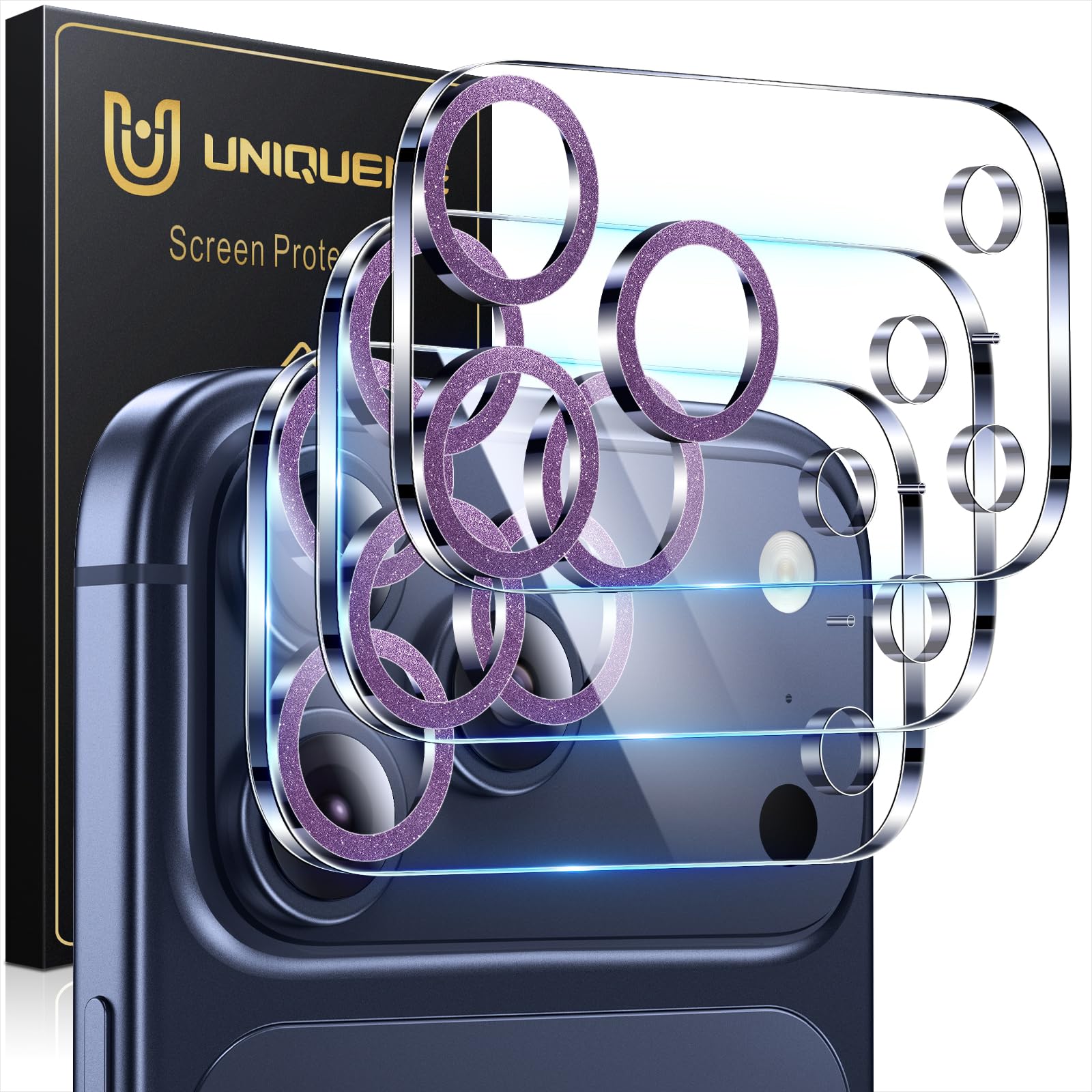 UniqueMe Compatible for 3 Pack iPhone 17 Pro Camera Lens Protector - [Drop Protection] 9H Tempered Glass Camera Cover Screen [Update New Version]【Not for 17 Pro Max】