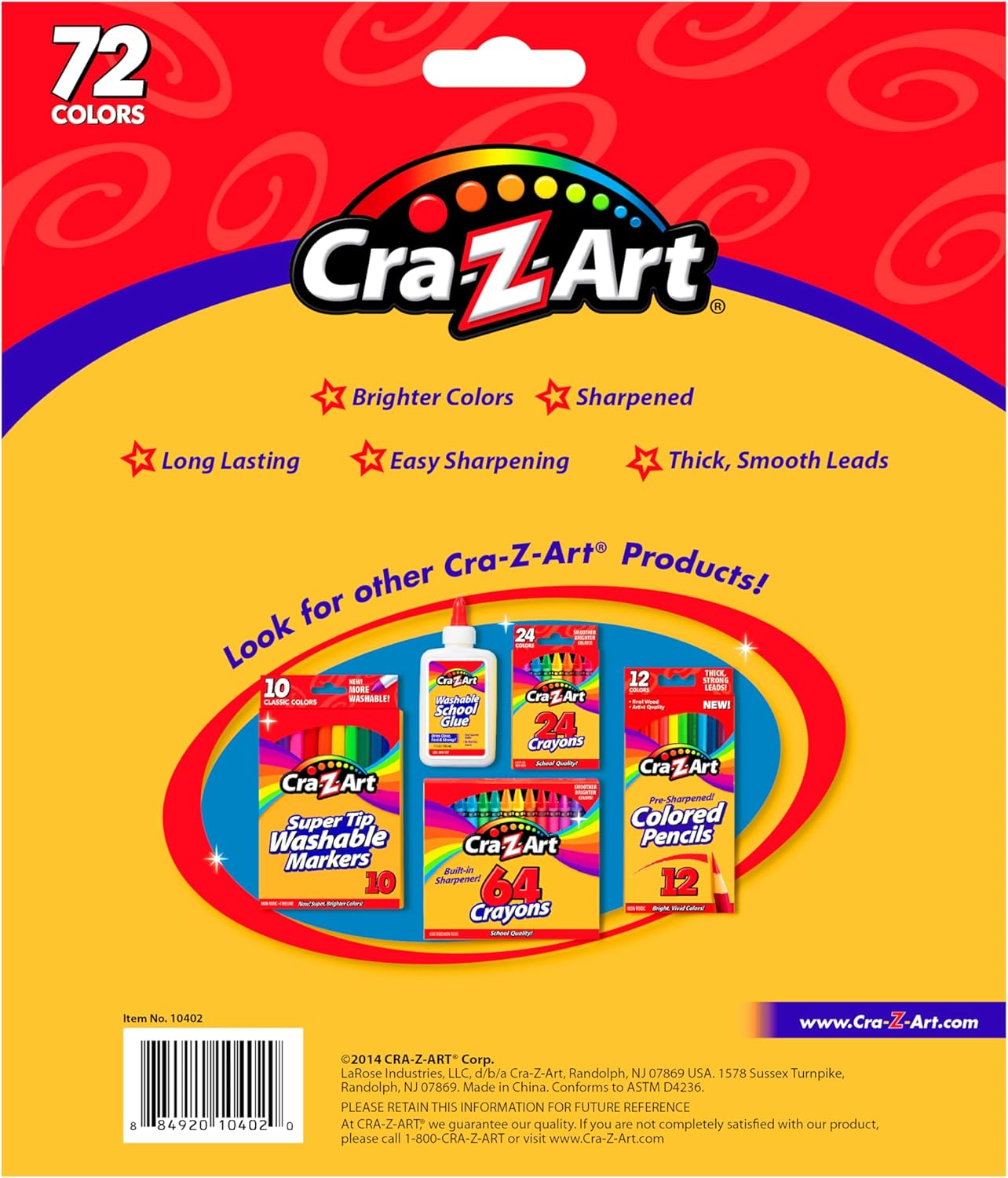 Cra-Z-Art Colored Pencils, 72 Count, Back to School Supplies, Arts & Crafts, Gift for Kids