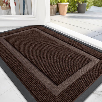 OLANLY Front Door Mat Indoor Outdoor Entrance, Waterproof All-Season, All-Weather Doormat, Sturdy Natural Rubber, Fade Resistant, Low Profile, Easy Clean Patio Porch Entryway Mat, 29.5x17, Black