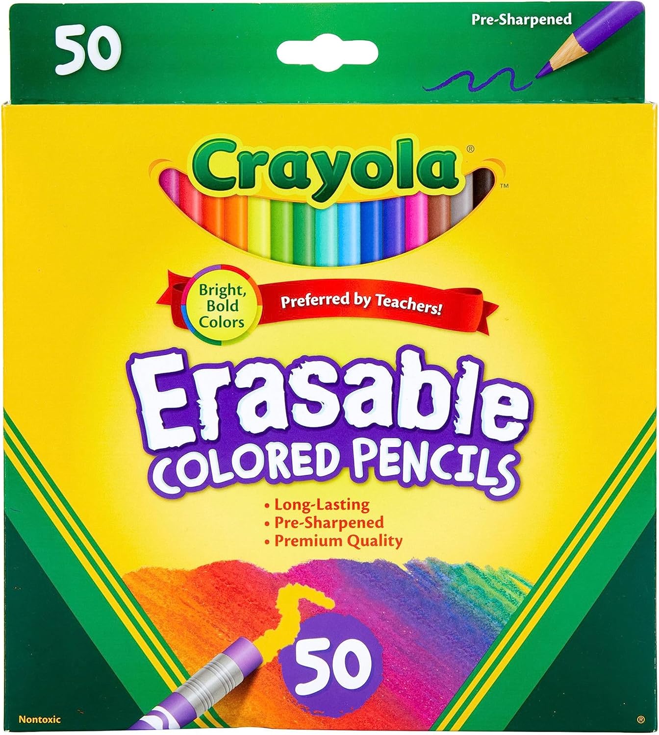 Crayola Erasable Colored Pencils for Kids (50ct), Bulk Colored Pencil Set, Back to School Essentials for Kids, Teacher Classroom Must Haves [Amazon Exclusive]
