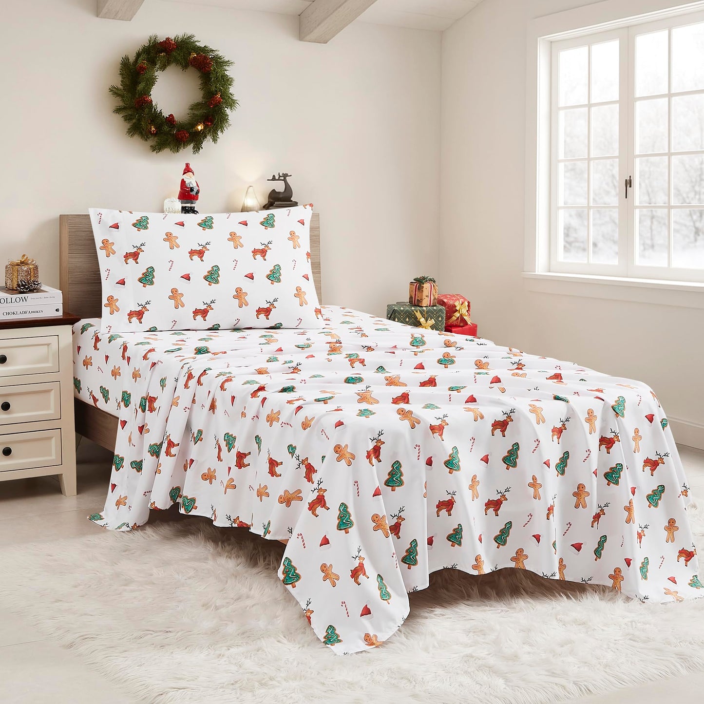 Christmas Sheets King Size with Built‑in Sheet Straps – Cozy Christmas Bedding for Holiday Cheer & Winter Dreams – Soft, Snug Sleep for Seasonal Celebrations, Polar Bear & Reindeer