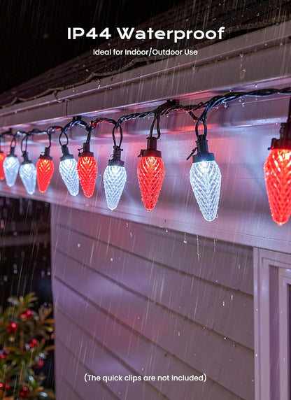 C9 Christmas Lights Outdoor, 66 FT 100 LED Connectable C9 String Lights with 8 Modes and Timer Xmas Tree Patio Roofline Garden Yard Holiday Party Indoor Outdoor Decoration, Red and White