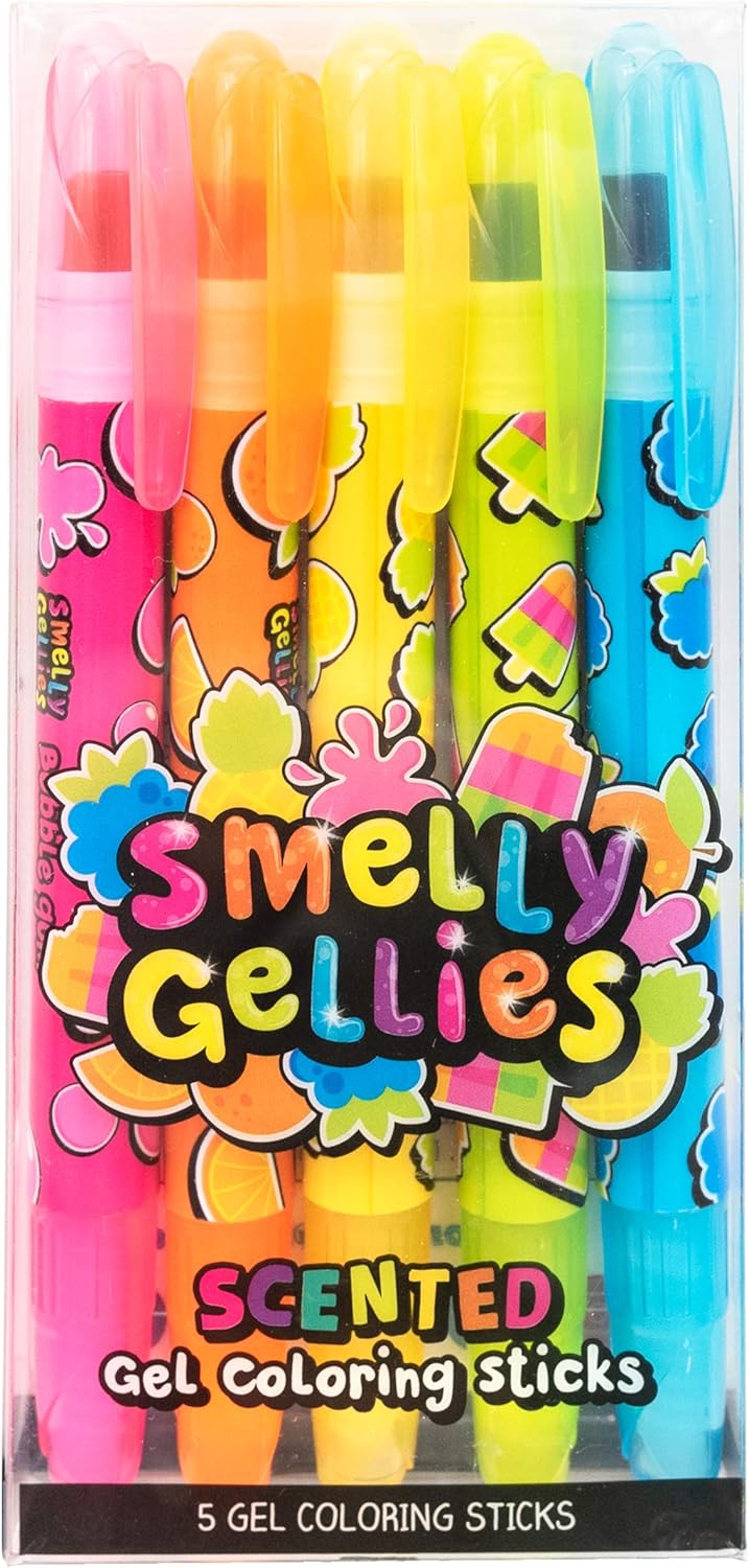 Smelly Gellies - Patented Gourmet Scented Glidewrite Gel Coloring Sticks, Crayons, Highlighters - 5 Count - Gifts for Kids
