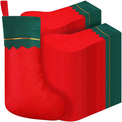 Sumind 100 Pieces Felt Christmas Stockings 15 Inch Party Favors Stockings Xmas Decoration Stocking Rustic Santa Stocking for Christmas(Red with White Trim)