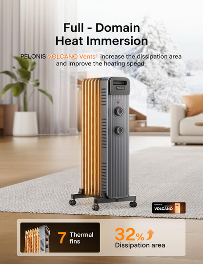 Pelonis Oil Filled Radiator Heater for Large Space, 2025 Upgraded, Space Heaters with 1500W Quiet Warmth Radiant Heater, 3 Heating Modes, Overheat & Tip-Over Protection, Adjustable Thermostat, Black