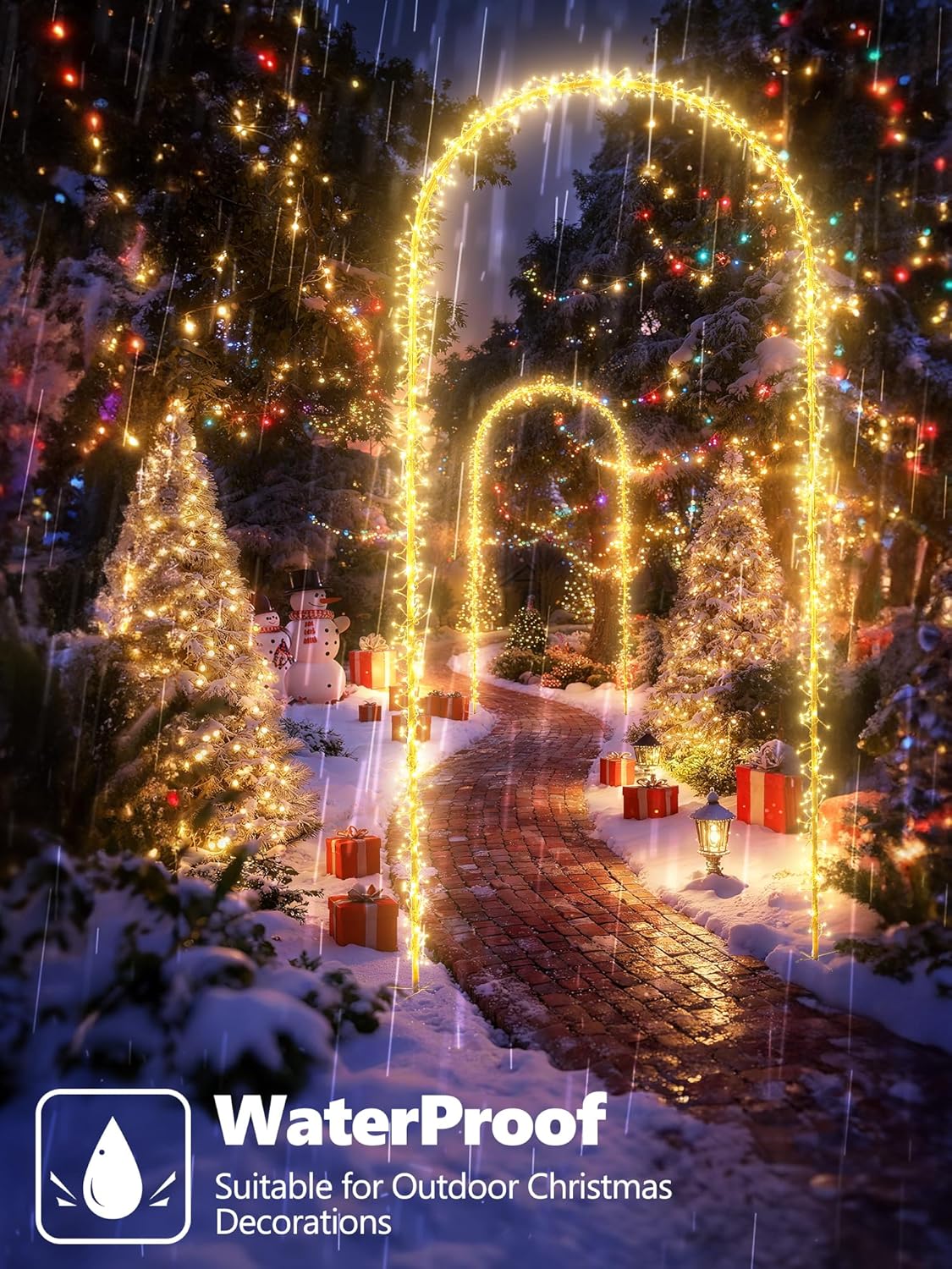 Flacchi Christmas Decoration Outdoor Arch Lights - 7.5FT 360LED Waterproof String Lights with Timer, 8 Modes for Holiday Party,Wedding, Garden, Patio (Warm White)