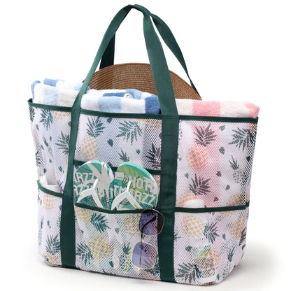 F-color Mesh Beach Bag Family - 9 Pockets Large Beach Tote for Cruise Vacation Essentials