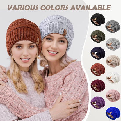 3 Pack Satin Lined Beanie for Women, Warm Slouchy Winter Hats with Silk Lined, Fashionable Oversized Cable Knit Hat Skull Cap