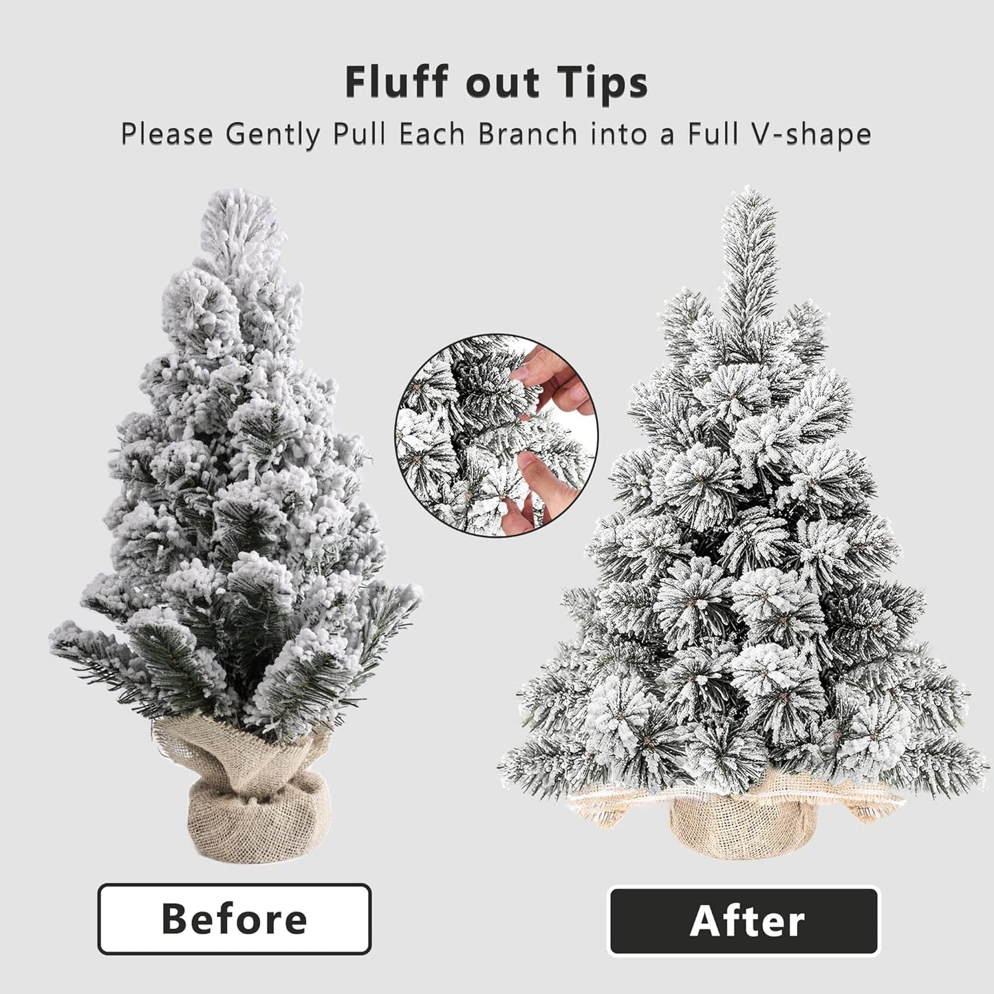 Brizled Snow Flocked Smart Christmas Tree, 2ft Mini Christmas Tree with 100 LED RGB Light, App/Voice Control 159+ Scenes Tabletop Xmas Tree USB C Music Small Tree Work with PD Power for Fireplace Desk