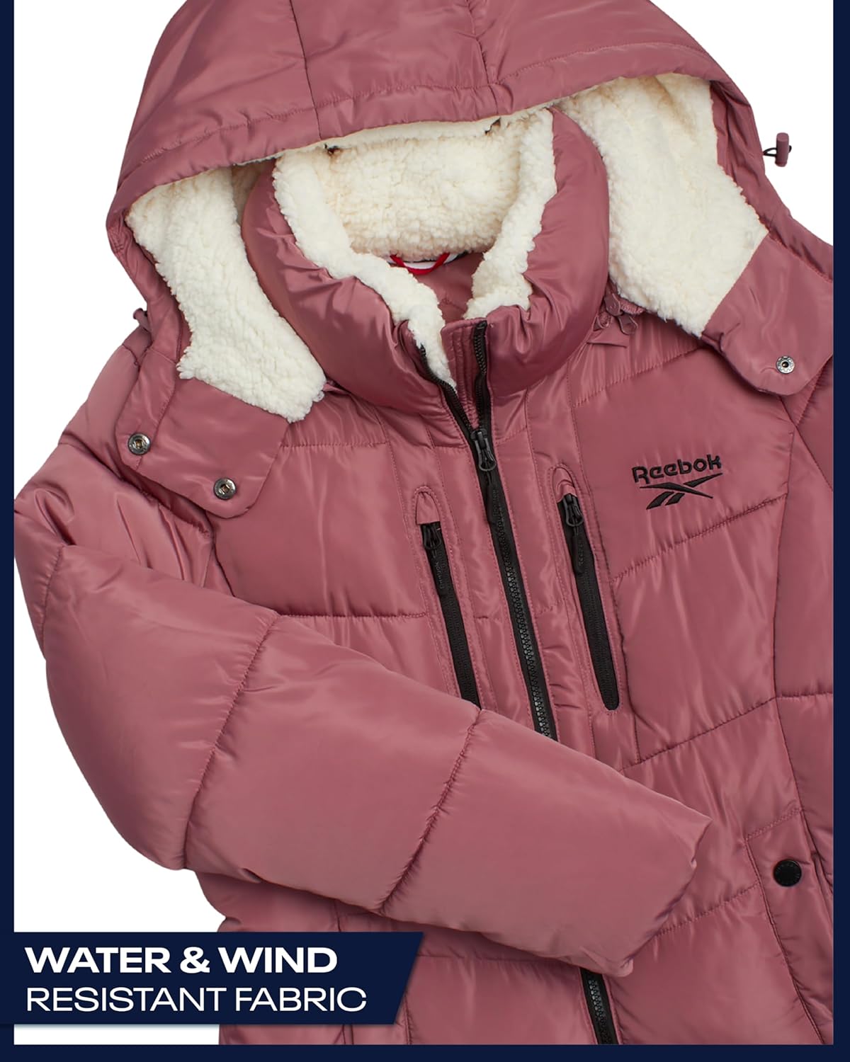 Reebok Womens Puffer Jacket - Heavyweight Puffer Coat with Faux Fur Trim Hood - Outerwear Down Winter Jackets for Women