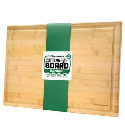 Bamboo Cutting Boards for Kitchen [Set of 3] Wood Cutting Board for Chopping Meat, Vegetables, Fruits, Cheese, Knife Friendly Serving Tray with Handles