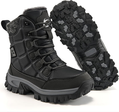 Aomigoct Winter Snow Boots for Women: Warm Fur Lined Waterproof Leather Ankle Booties for Outdoor Hiking Non Slip