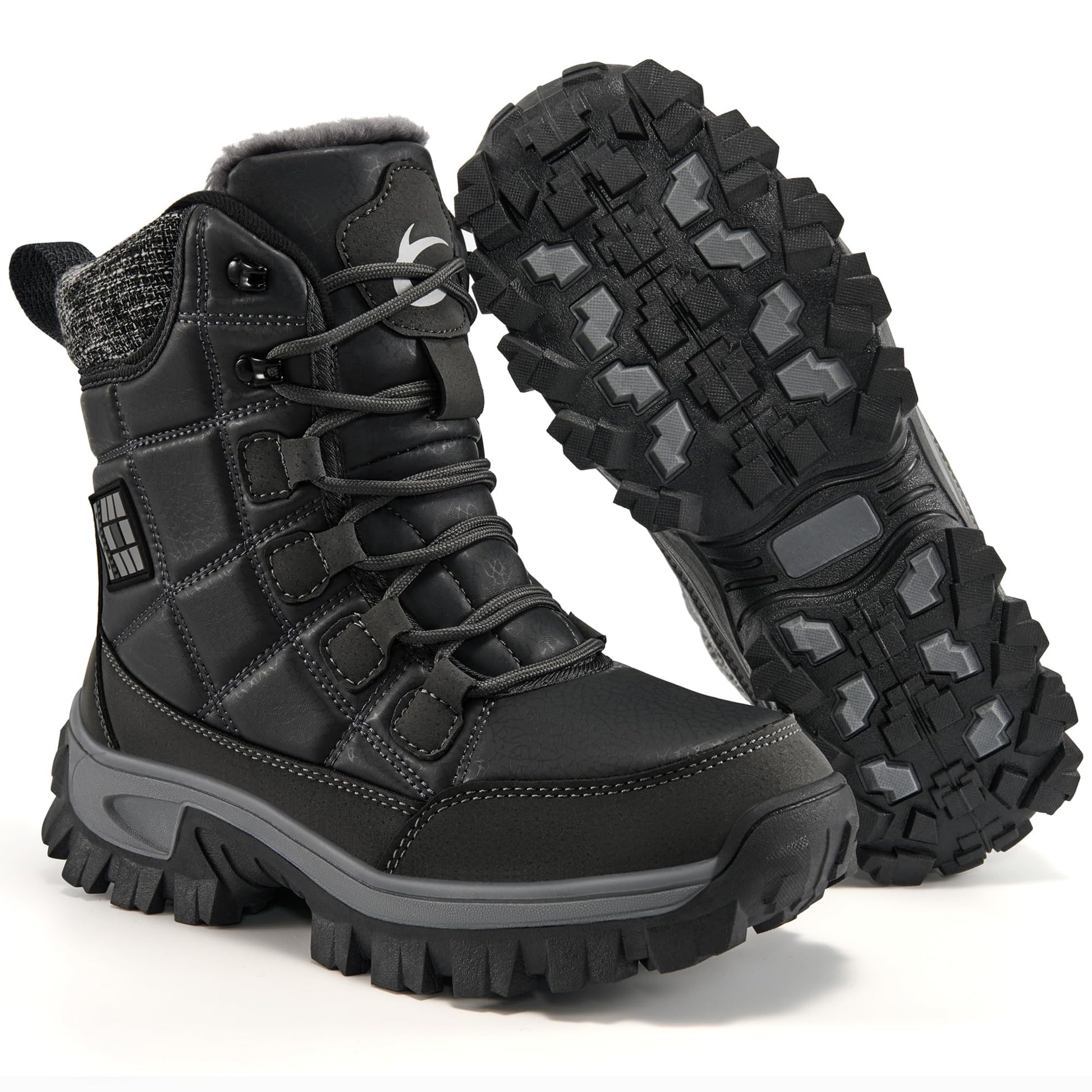 Aomigoct Winter Snow Boots for Women: Warm Fur Lined Waterproof Leather Ankle Booties for Outdoor Hiking Non Slip