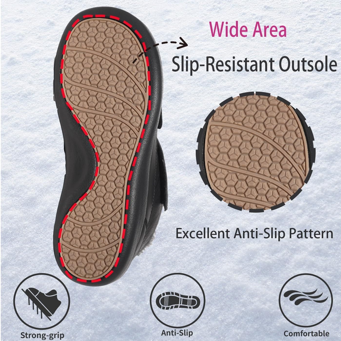 Hsyooes Diabetic Boots for Men Wide Width Winter Snow Boots Adjustable Straps Anti-slip Water Resistant Winter Shoes Warm Fur Lining Diabetic Shoes for Swollen Feet