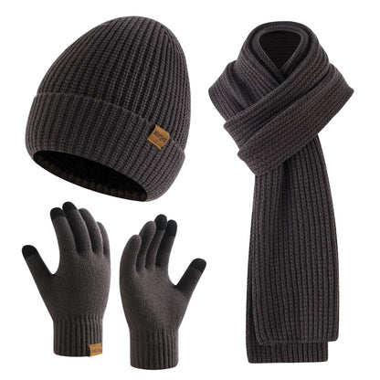 Mens Winter Beanie Hat Touchscreen Gloves Long Scarf 3 Set with Warm Fleece Lined Knit Cap Scarves for Men Women