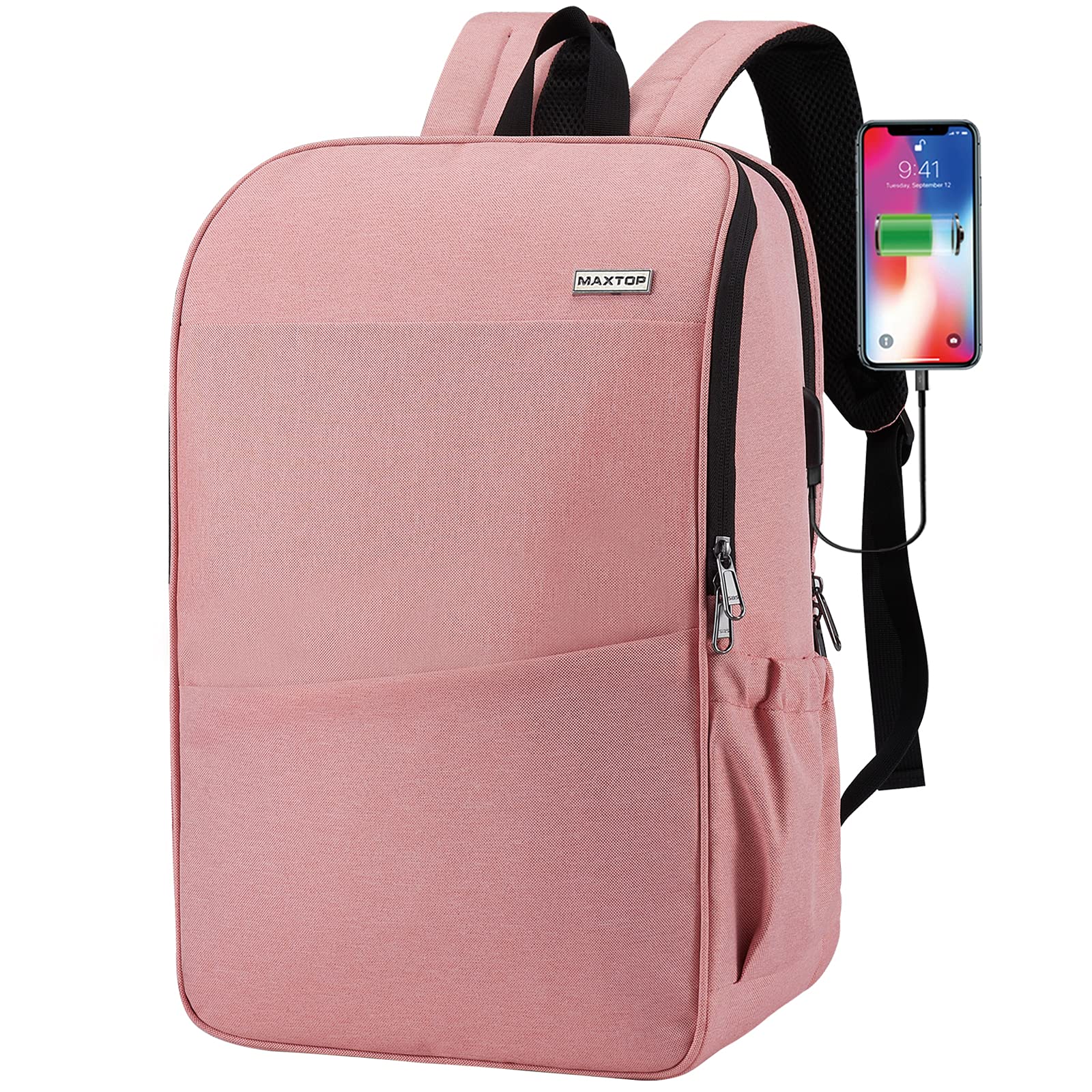 MAXTOP Deep Storage Laptop Backpack with USB Charging Port[Water Resistant] College Computer Bookbag Fits 15 Inch Laptop Black