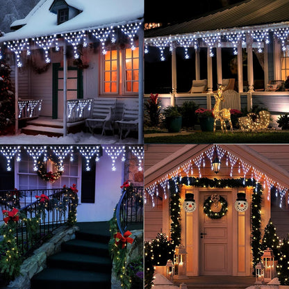 Outdoor Christmas Decorations Lights 13.8ft 200 LED Christmas Lights with 12 Stars,Dimmable Curtain Fairy Light with 8 Modes for Wedding Party Holiday Christmas Decor(White)