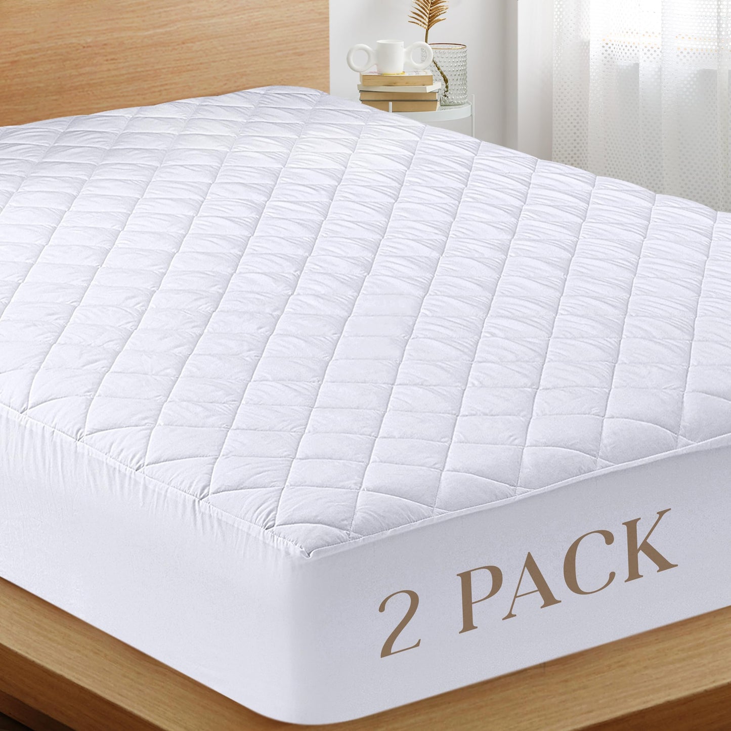 Utopia Bedding Quilted Fitted Mattress Pad, Queen Size, Elastic Fitted Mattress Topper Protector and Cover Stretches up to 16 Inches Deep, Machine Washable (White)