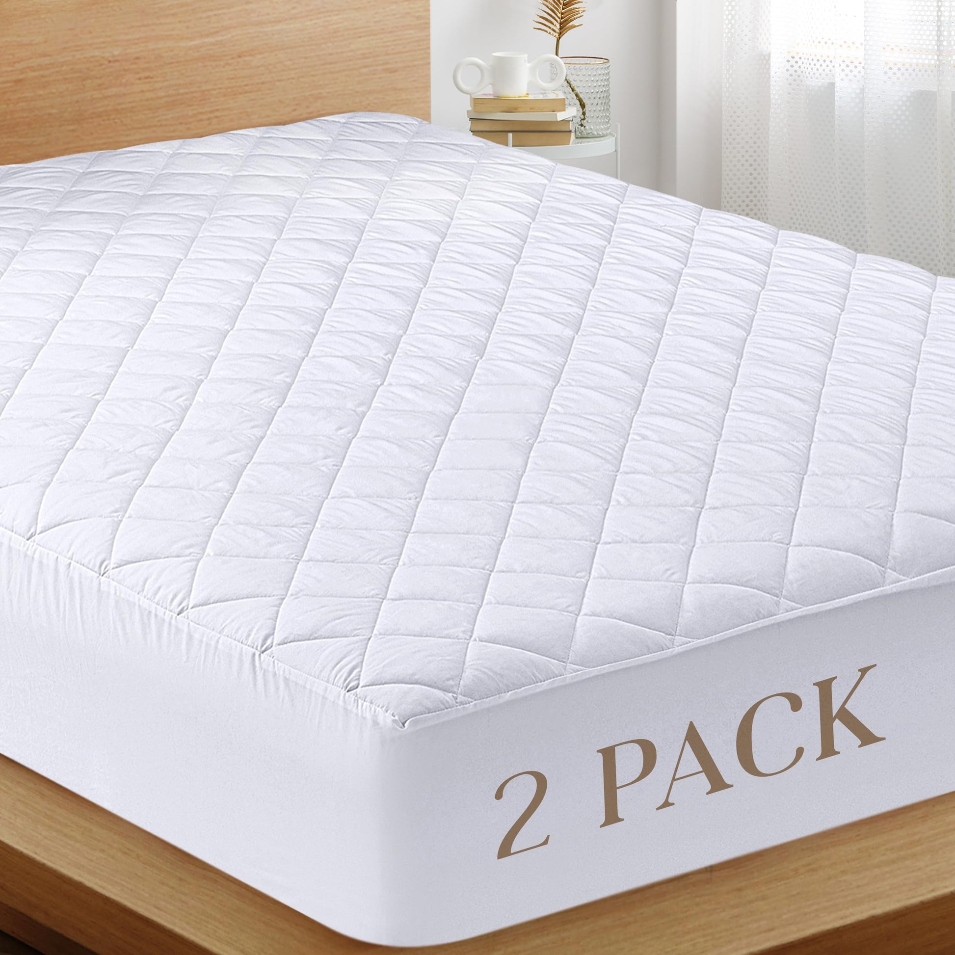 Utopia Bedding Quilted Fitted Mattress Pad, Queen Size, Elastic Fitted Mattress Topper Protector and Cover Stretches up to 16 Inches Deep, Machine Washable (White)
