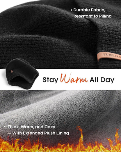 FURTALK Winter Beanie Hats with Earflap for Men Warm Fleece Line Knitted Outdoor Caps