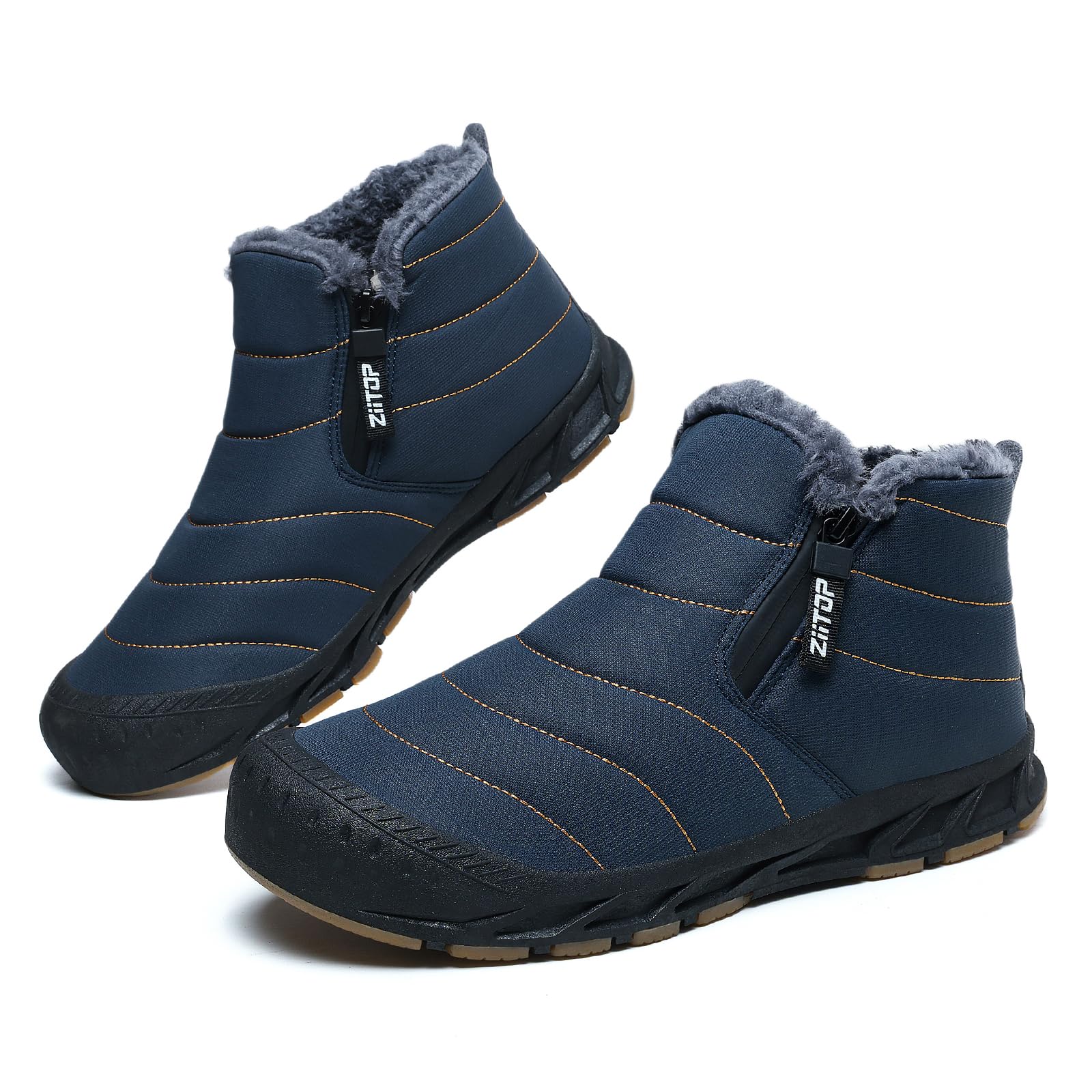 Snow Boots Mens Waterproof Winter Boots Fur Lined Warm Ankle Boots Zipper Closure Slip on Outdoor Boot Comfortable Walking Shoes