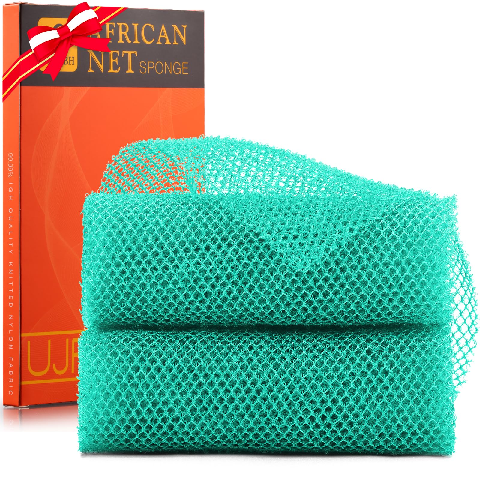 UJFQBH 3 Pieces African Bath Sponge African Net Long Net Bath Sponge Exfoliating Shower Body Scrubber Back Scrubber Skin Smoother,Great for Daily Use (Pink,Yellow,Purple)