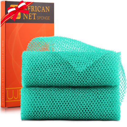UJFQBH 3 Pieces African Bath Sponge African Net Long Net Bath Sponge Exfoliating Shower Body Scrubber Back Scrubber Skin Smoother,Great for Daily Use (Pink,Yellow,Purple)