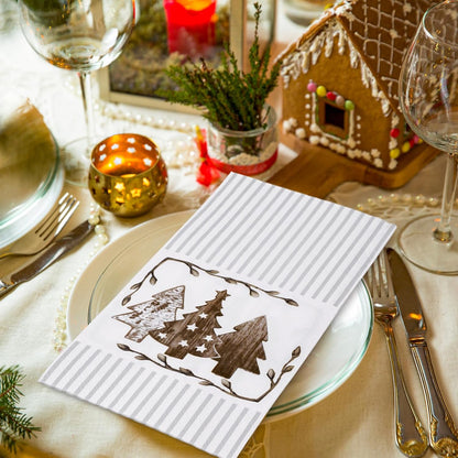 80 Pack Merry Christmas Guest Napkins Brown Grey Striped Christmas Tree Disposable Paper Napkin Xmas Holiday Party Dinner Decor Hand Napkin Towel for Home Kitchen Bathroom, 13 x 15.7 Inch