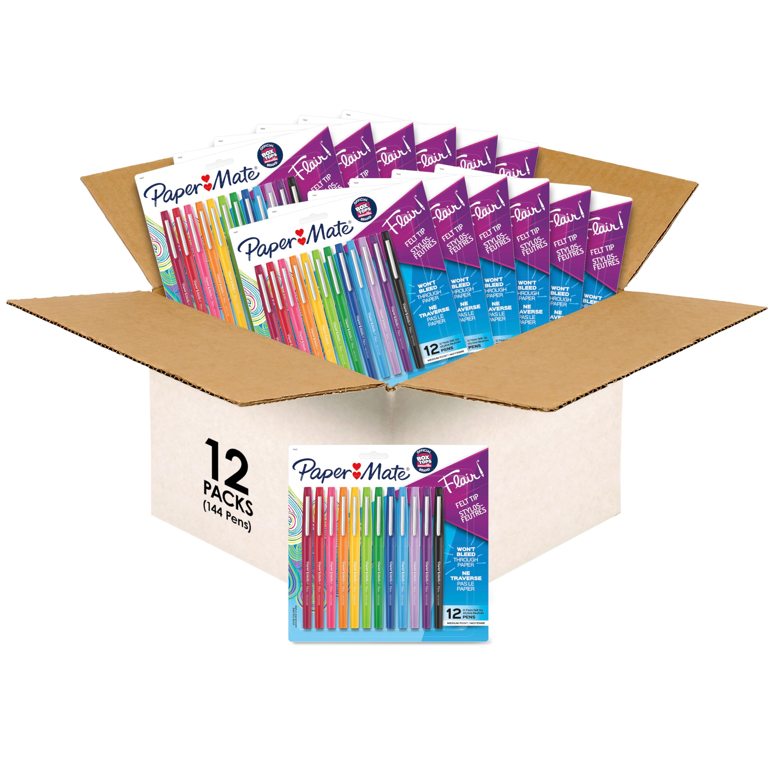 Paper Mate Flair Felt Tip Pens | Medium Point 0.7 Millimeter Marker Pens | School Supplies for Teachers & Students | Assorted Colors 12 Count