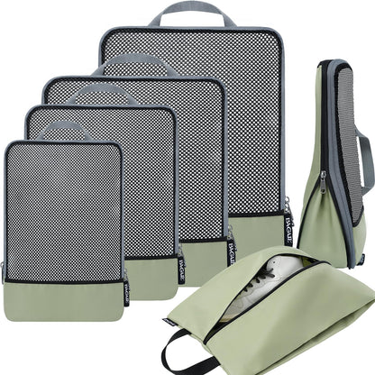 BAGAIL 4 Set/6 Set/8 Set Compression Packing Cubes Travel Accessories Expandable Packing Organizers (Half Mesh, 6-Black)