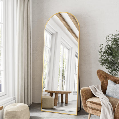 TinyTimes 64''x21'' Arched Full Length Mirror with Stand, Full Body Mirror, Mirrors Full Length Floor Freestanding, Wall Mounted Mirrors for Bedroom Living Room Cloakroom (Gold)