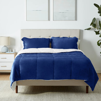 Amazon Basics 3 Piece Bedding Set, Micromink Sherpa, Ultra-Soft, Warm All Season Comforter, Full/Queen, Red Buffalo Plaid