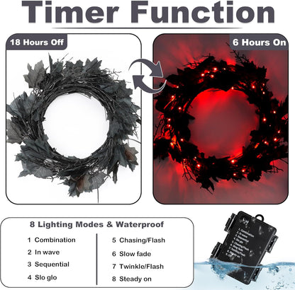 9 FT 72 LED Willow Vine Twig Decor Black Halloween Garland with Orange Lights, 8 Modes & Timer Waterproof Battery Operated for Home Fireplace Mantle Wall Office Indoor Halloween Decorations Party