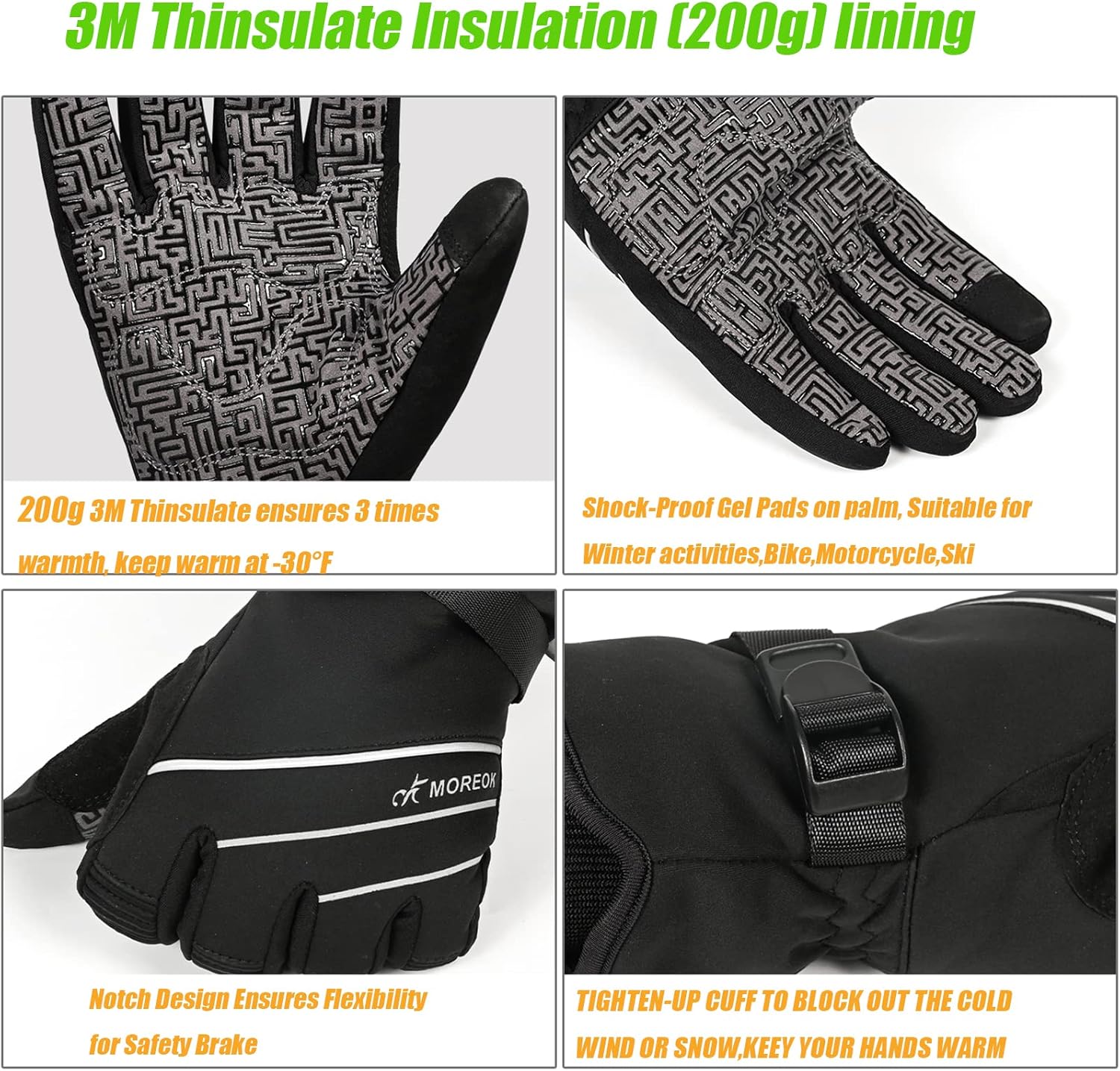 MOREOK Waterproof & Windproof -30°F Winter Gloves for Men/Women, 3M Thinsulate Thermal Gloves Touch Screen Warm Gloves for Skiing,Cycling,Motorcycle,Running