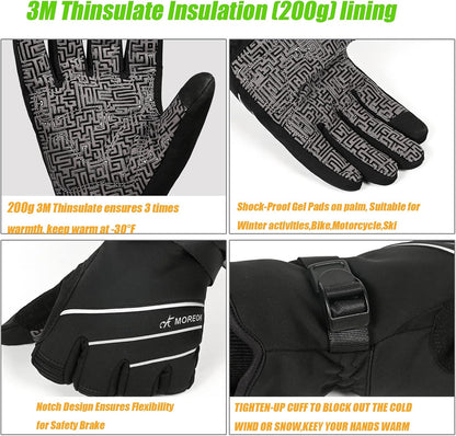 MOREOK Waterproof & Windproof -30°F Winter Gloves for Men/Women, 3M Thinsulate Thermal Gloves Touch Screen Warm Gloves for Skiing,Cycling,Motorcycle,Running