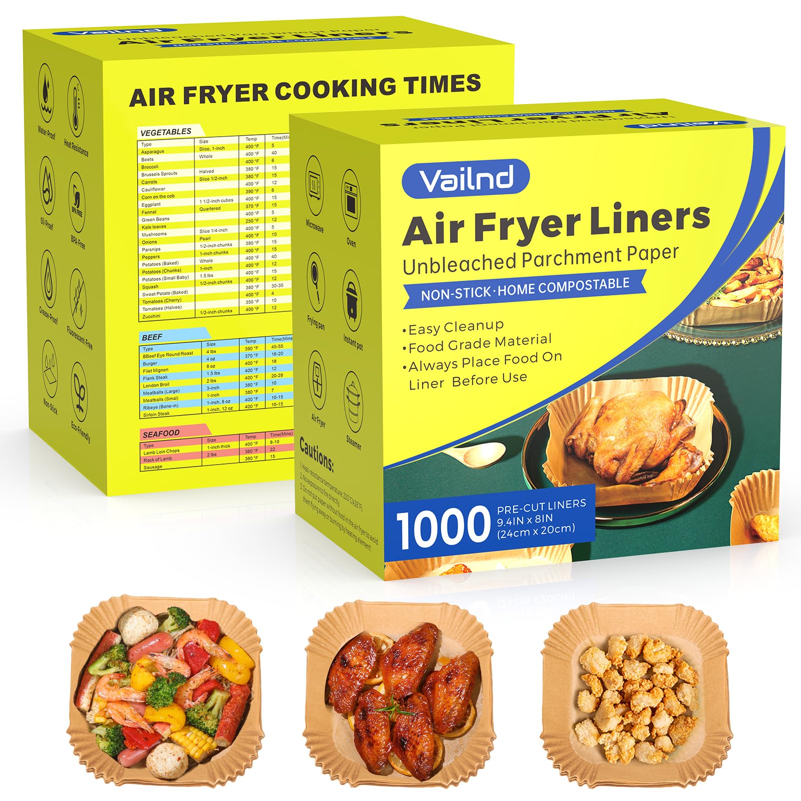 Air Fryer Paper Liners, 125Pcs Parchment Paper, Air Fryer Liners Disposable for Microwave, Non-Stick Air Fryer Liner Square Free of Bleach (8IN)