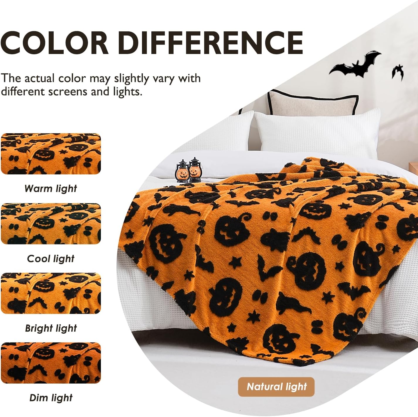 SOCHOW Halloween Jacquard Throw Blanket, Fuzzy Soft Cozy Warm Pumpkin Ghost Fall Decor Holiday Blanket for Couch, Sofa and Bed, 50 x 60 Inches, Orange/Black