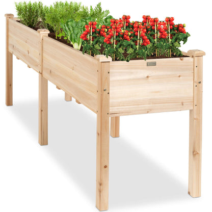 Best Choice Products 72x24x30in Raised Garden Bed, Elevated Wood Planter Box Stand for Backyard, Patio, Balcony w/Divider Panel, 6 Legs, 300lb Capacity - Acorn Brown