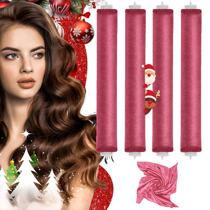 Heatless Curlers, Heatless Curls Overnight Set for Women, Soft Hair Curlers to Sleep In, Jumbo No Heat Hair Curlers Set with Headscarf and Hook for Long Hair (DarkBrown, 4 Packs)