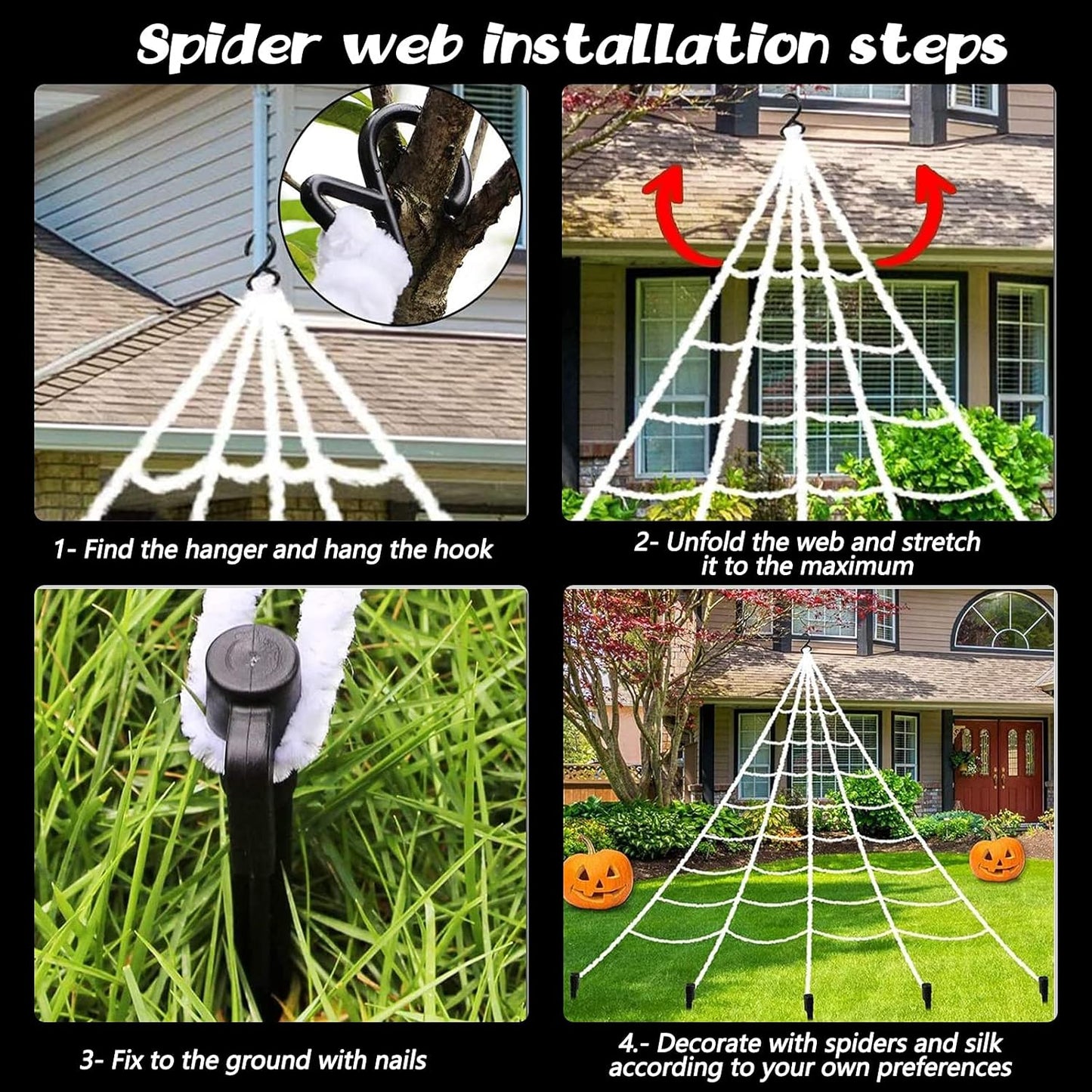 Halloween Decorations - 295" Halloween Spider Web Decorations Outdoor + 59" Giant Fake Spider with Triangular Huge Spiders Web - Scary Decor Clearance for Yard, Patio, Garden, Haunted House Décor