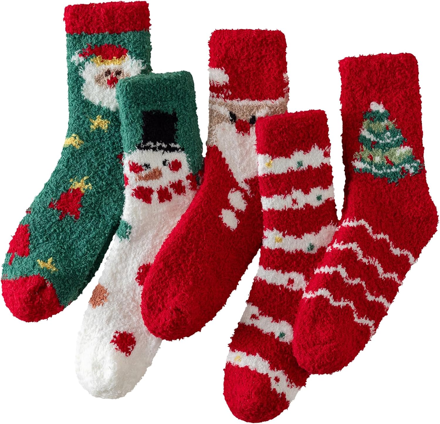 Pleneal Fuzzy Socks for Women - 5 Pairs Womens Christmas Fuzzy Socks, Warm Winter Fluffy Sock Christmas Accessories
