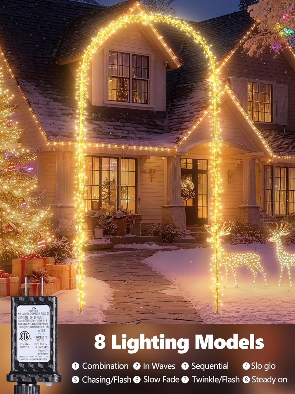 Flacchi Christmas Decoration Outdoor Arch Lights - 7.5FT 360LED Waterproof String Lights with Timer, 8 Modes for Holiday Party,Wedding, Garden, Patio (Warm White)
