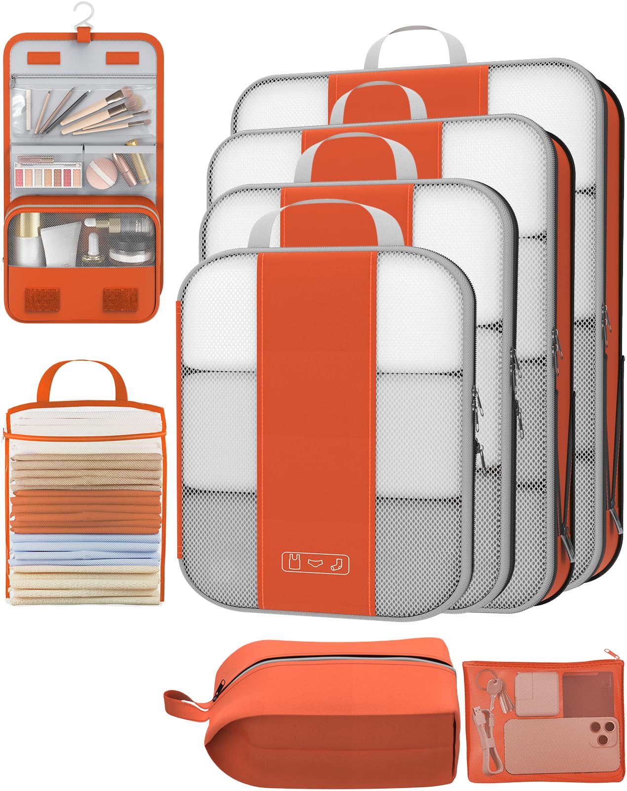 10 Set Compression Packing Cubes for Travel Essentials,Compressible Expandable Packing Cubes for Suitcase,OlarHike Luggage Organizer Bags for Travel,Handy Helper for Organizing Clothes(Black)