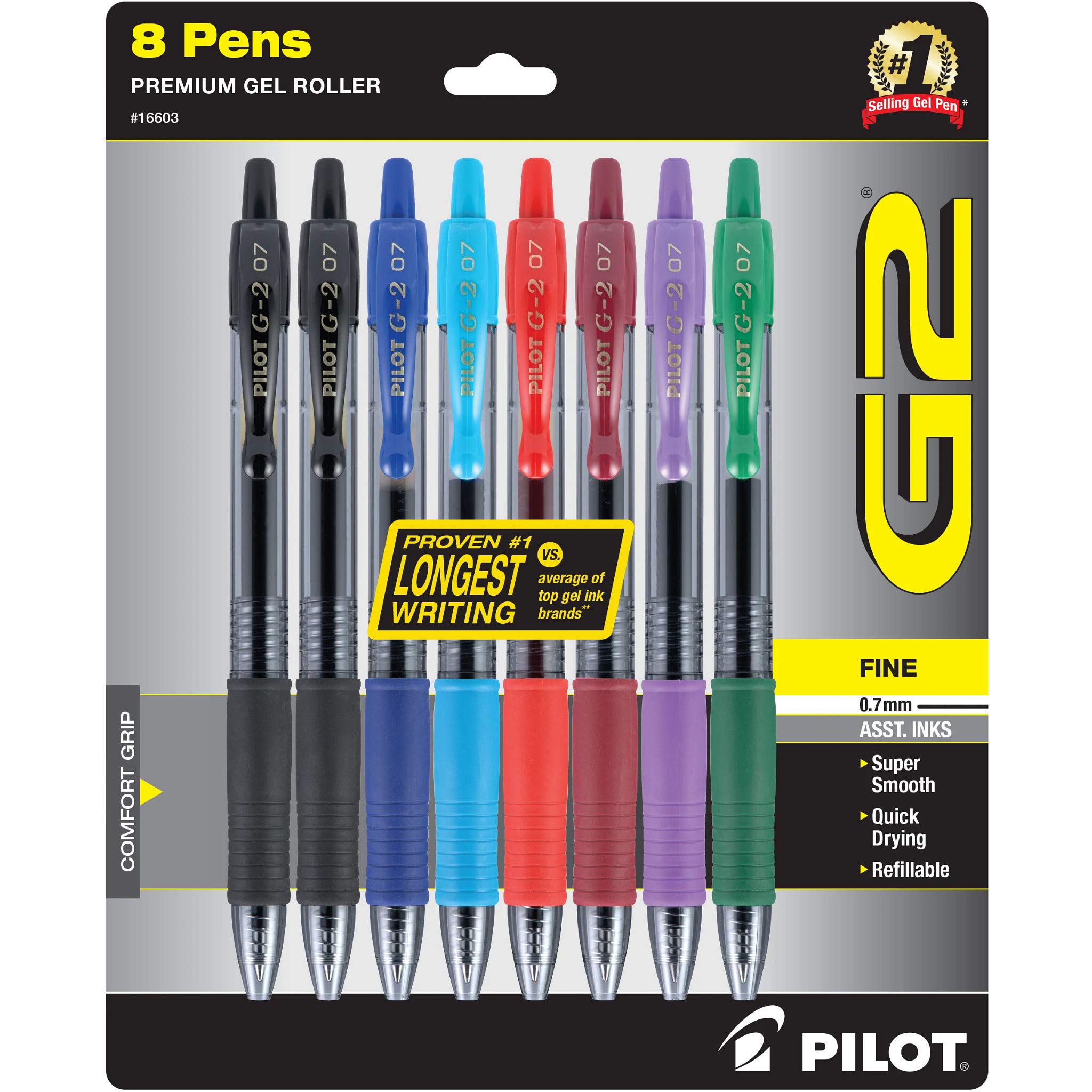 Pilot G2 Premium Gel Pens, Gel Roller Pens, Fine Point 0.7 mm Assorted Colors 8