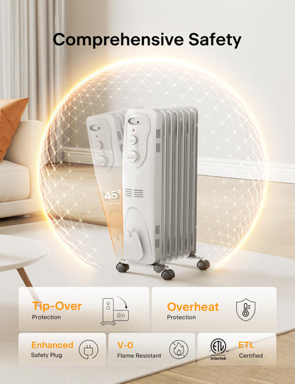 Pelonis Oil Filled Radiator Heater for Large Space, 2025 Upgraded, Space Heaters with 1500W Quiet Warmth Radiant Heater, 3 Heating Modes, Overheat & Tip-Over Protection, Adjustable Thermostat, Black